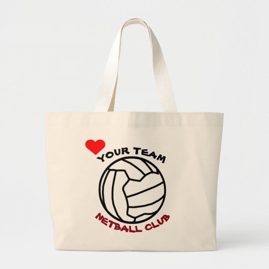 パーソナライズなあなたのネットボールのチーム球のロゴのデザイン ラージトートバッグ (正面)