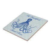 パーソナライズないかりを持つヴィンテージの青いタコ タイル (側面)