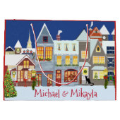 パーソナライズないなか町の通り場面クリスマス ラージペーパーバッグ (裏面)