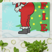 パーソナライズなおもしろいなクリスマスサンタElfie キッチンタオル (折り畳み)