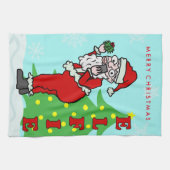 パーソナライズなおもしろいなクリスマスサンタElfie キッチンタオル (横)