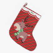 パーソナライズなおもしろいなトナカイパターン ラージクリスマスストッキング (正面 (吊り時))