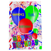 パーソナライズなおもしろいのハッピーバースデー ミディアムペーパーバッグ (裏面)