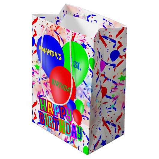 パーソナライズなおもしろいのハッピーバースデー ミディアムペーパーバッグ (裏面アングル)