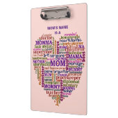 パーソナライズなかわいいお母さんの母の日の単語の芸術のハート クリップボード (左)