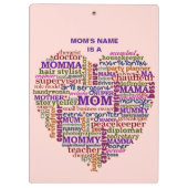 パーソナライズなかわいいお母さんの母の日の単語の芸術のハート クリップボード (裏面)