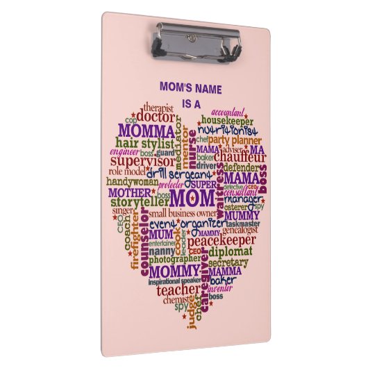 パーソナライズなかわいいお母さんの母の日の単語の芸術のハート クリップボード (右)
