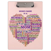 パーソナライズなかわいいお母さんの母の日の単語の芸術のハート クリップボード (正面)