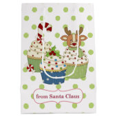 パーソナライズなかわいいクリスマスのカップケーキの水玉模様 ミディアムペーパーバッグ (裏面)