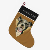 パーソナライズなかわいいピット・ブル犬の水彩画の芸術 ラージクリスマスストッキング (正面 (吊り時))