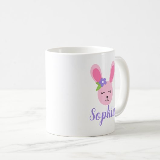 パーソナライズなかわいいピンクのイースターのウサギの女の子 コーヒーマグカップ (正面右)