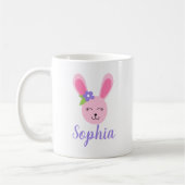 パーソナライズなかわいいピンクのイースターのウサギの女の子 コーヒーマグカップ (左)