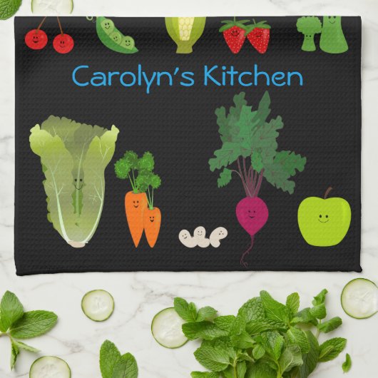 パーソナライズなかわいいフルーツおよび野菜 キッチンタオル (折り畳み)