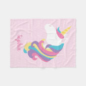 パーソナライズなかわいいユニコーンの水玉模様 フリースブランケット (正面(横))