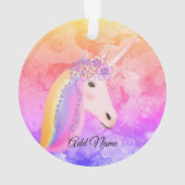 パーソナライズなかわいいユニコーンの虹のカラフルな雲 オーナメント (裏面)