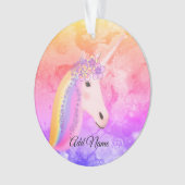パーソナライズなかわいいユニコーンの虹のカラフルな雲 オーナメント (正面)