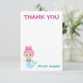 パーソナライズなかわいい人魚のパーティーはノート感謝していしています サンキューカード (スタンド正面)