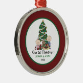 パーソナライズなかわいい双生児の第1クリスマス メタルオーナメント (右)