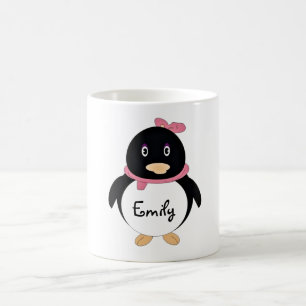 パーソナライズなかわいい女の赤ちゃんの漫画のペンギン コーヒーマグカップ