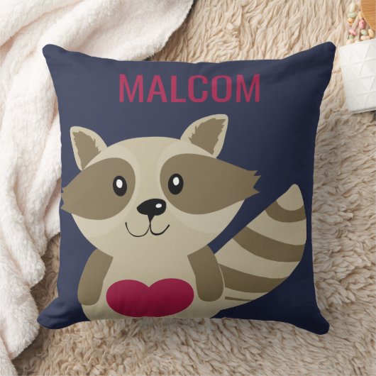 パーソナライズなかわいい子供のアライグマの森林動物 クッション (ブランケット)