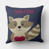 パーソナライズなかわいい子供のアライグマの森林動物 クッション (裏面)