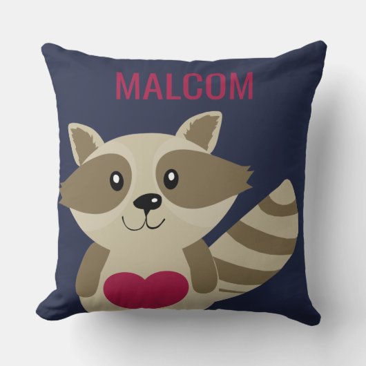パーソナライズなかわいい子供のアライグマの森林動物 クッション (正面)