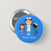 パーソナライズなかわいい漫画のナース及び子供 缶バッジ (正面&裏面)