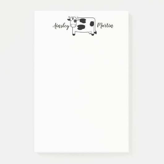 パーソナライズなかわいい漫画の乳牛 ポストイット (正面)