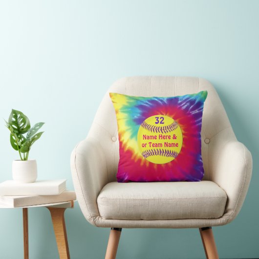 パーソナライズなかわいい絞り染めのソフトボールの装飾用クッション クッション (椅子)