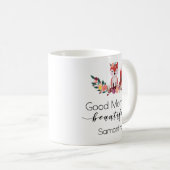 パーソナライズなかわいい花のキツネのおはようの原稿 コーヒーマグカップ (正面右)