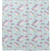 パーソナライズなかわいい魔法のユニコーンのパステルカラー シャワーカーテン (正面)