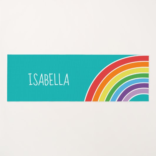 パーソナライズなかわいらしい虹の女の子 ヨガマット (正面(横))