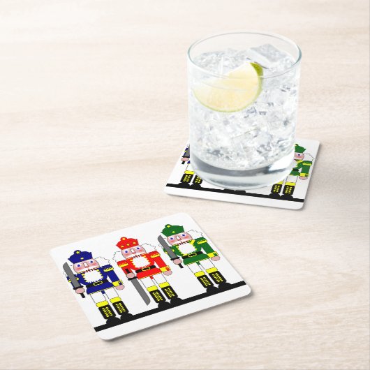 パーソナライズなくるみ割りのクリスマス スクエアペーパーコースター (インサイチュ)