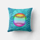 パーソナライズなすごいかわいいターコイズのソフトボールの枕 クッション (裏面)