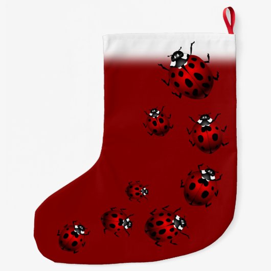 パーソナライズなてんとう虫に貯蔵するてんとう虫のクリスマス ラージクリスマスストッキング (裏面)