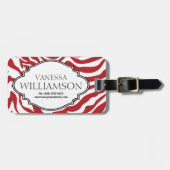 パーソナライズなはっきりしたで赤いシマウマのストライプパターン ラゲッジタグ (正面横)