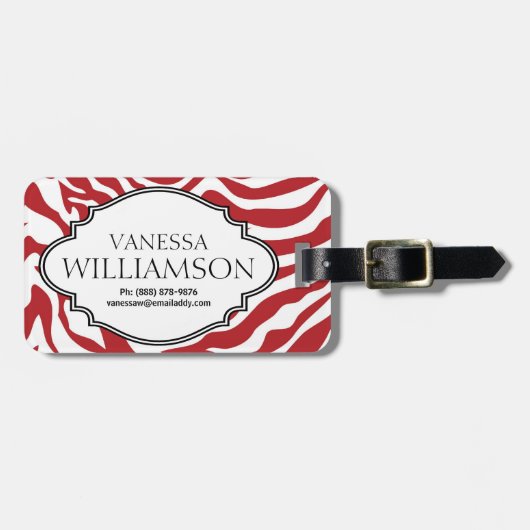 パーソナライズなはっきりしたで赤いシマウマのストライプパターン ラゲッジタグ (正面横)