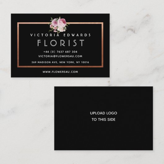 パーソナライズなばら色の金ゴールドの花屋の名刺 名刺 (正面/裏面)