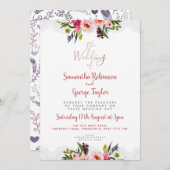 パーソナライズなばら色の金ゴールドの花柄の結婚式招待状 招待状 (正面/裏面)