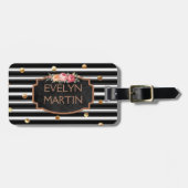 パーソナライズなばら色の金ゴールドは|の黒板に縞で飾ります点を打ちます ラゲッジタグ (正面横)