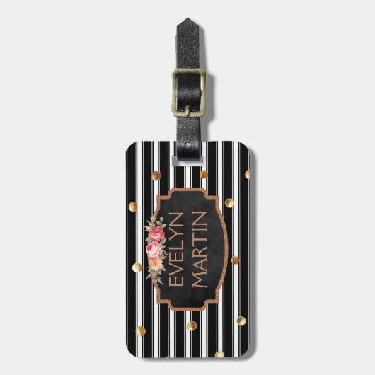 パーソナライズなばら色の金ゴールドは|の黒板に縞で飾ります点を打ちます ラゲッジタグ (正面縦)