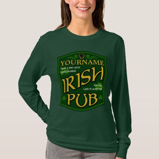 パーソナライズなアイルランドのパブの印の女性長袖のティー Tシャツ (正面)