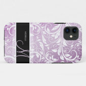 パーソナライズなアザミの紫色及び白い花のダマスク織 Case-Mate iPhoneケース (裏面(横))