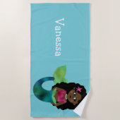 パーソナライズなアフリカ系アメリカ人のフェイクなホイルの人魚 ビーチタオル (正面)