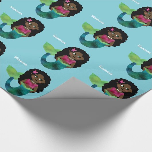 パーソナライズなアフリカ系アメリカ人の人魚ののどホイル ラッピングペーパー (角)