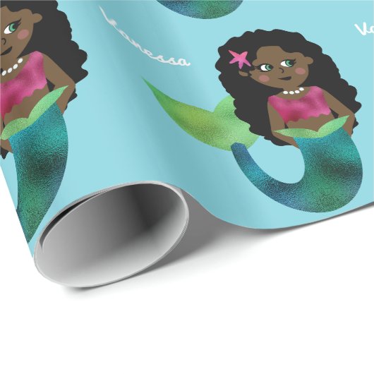 パーソナライズなアフリカ系アメリカ人の人魚ののどホイル ラッピングペーパー (ロールコーナー)