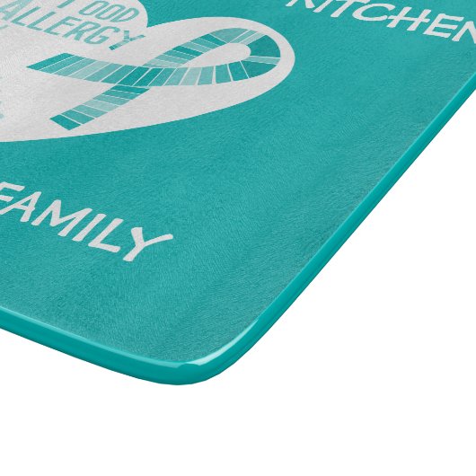 パーソナライズなアレルギーのわかっているティール（緑がかった色）のリボンのハートのティール（緑がかっ カッティングボード (角)