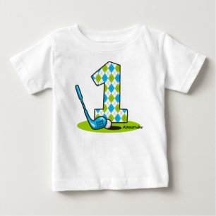 パーソナライズなアーガイル柄のなゴルフ第1誕生日 ベビーTシャツ