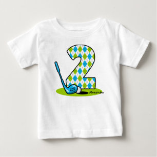 パーソナライズなアーガイル柄のなゴルフ第2誕生日 ベビーTシャツ