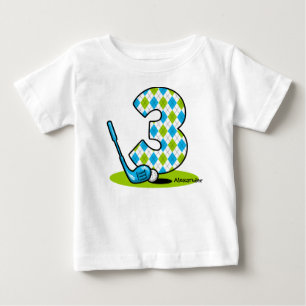 パーソナライズなアーガイル柄のなゴルフ第3誕生日 ベビーTシャツ